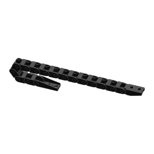 Heavy-duty steel cable carrier for industrial cable protection.